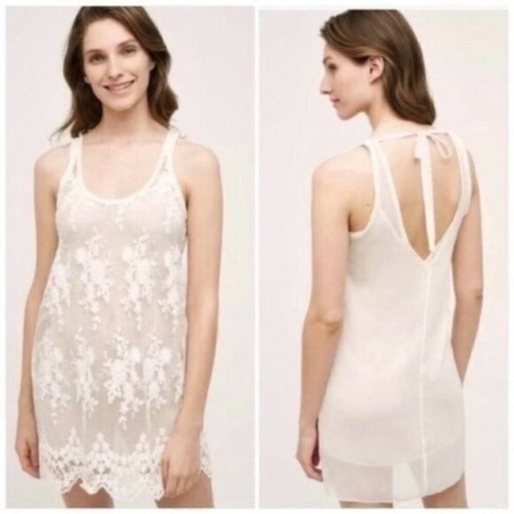 Anthropologie Eloise Ivory Lace Overlay Scalloped Boho Wedding XS Slip Dress NWT